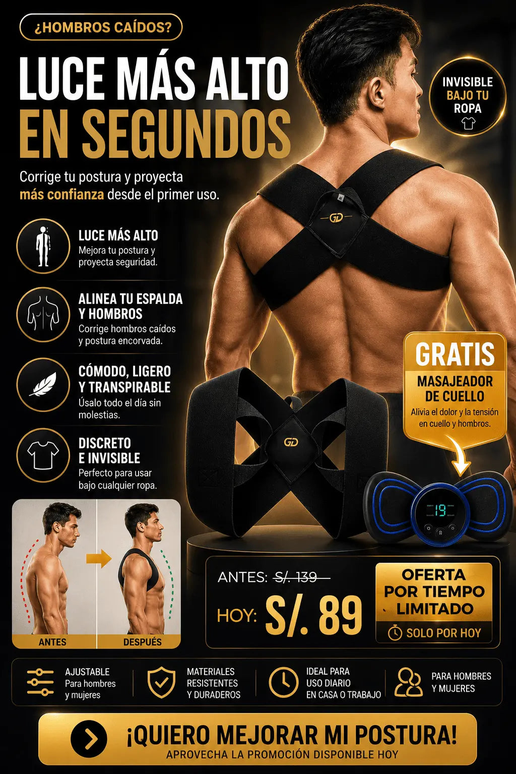 Corrector de Postura Premium + Masajeador de Cuello GRATIS