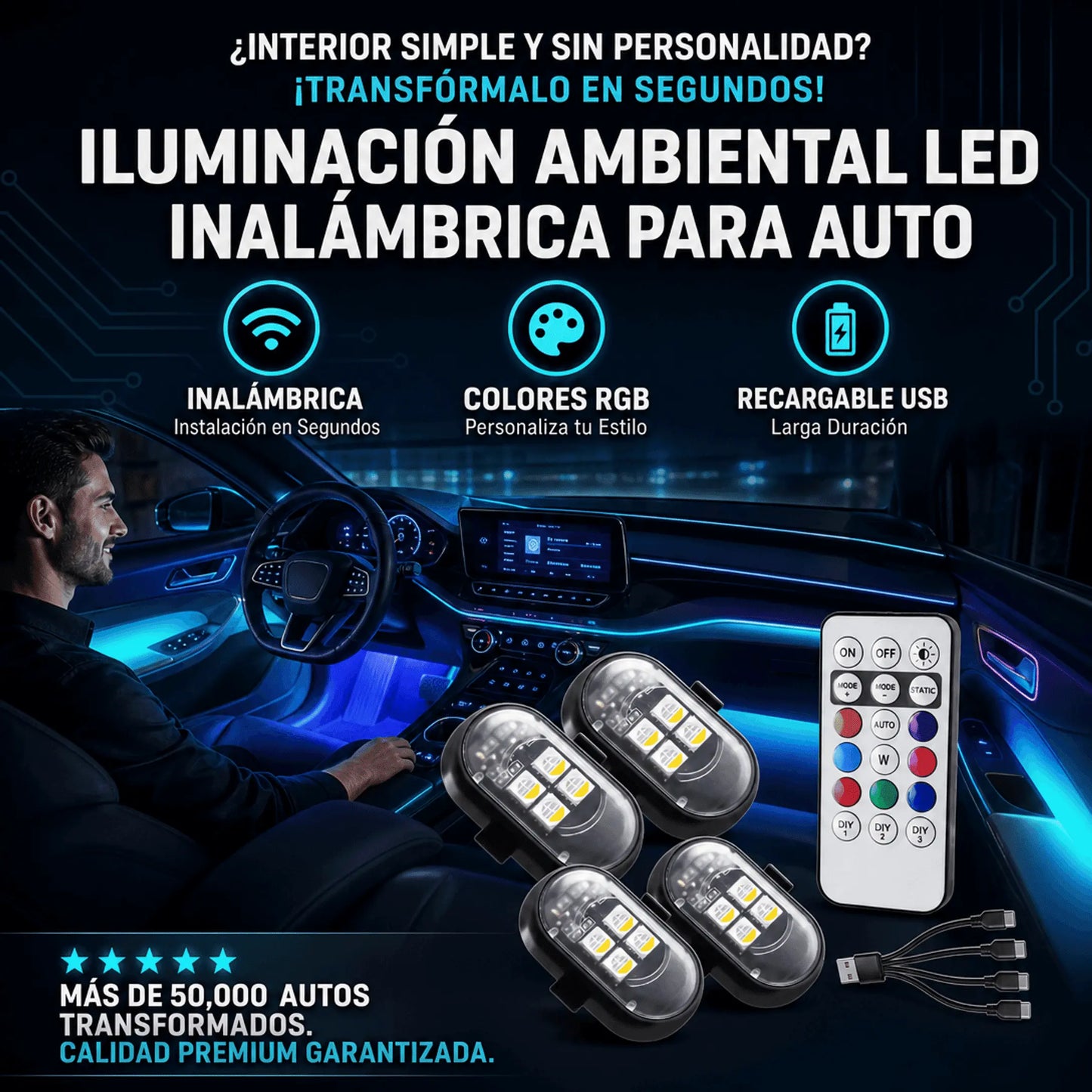 LUXGLOW™ ILUMINACIÓN RGB PARA COCHE